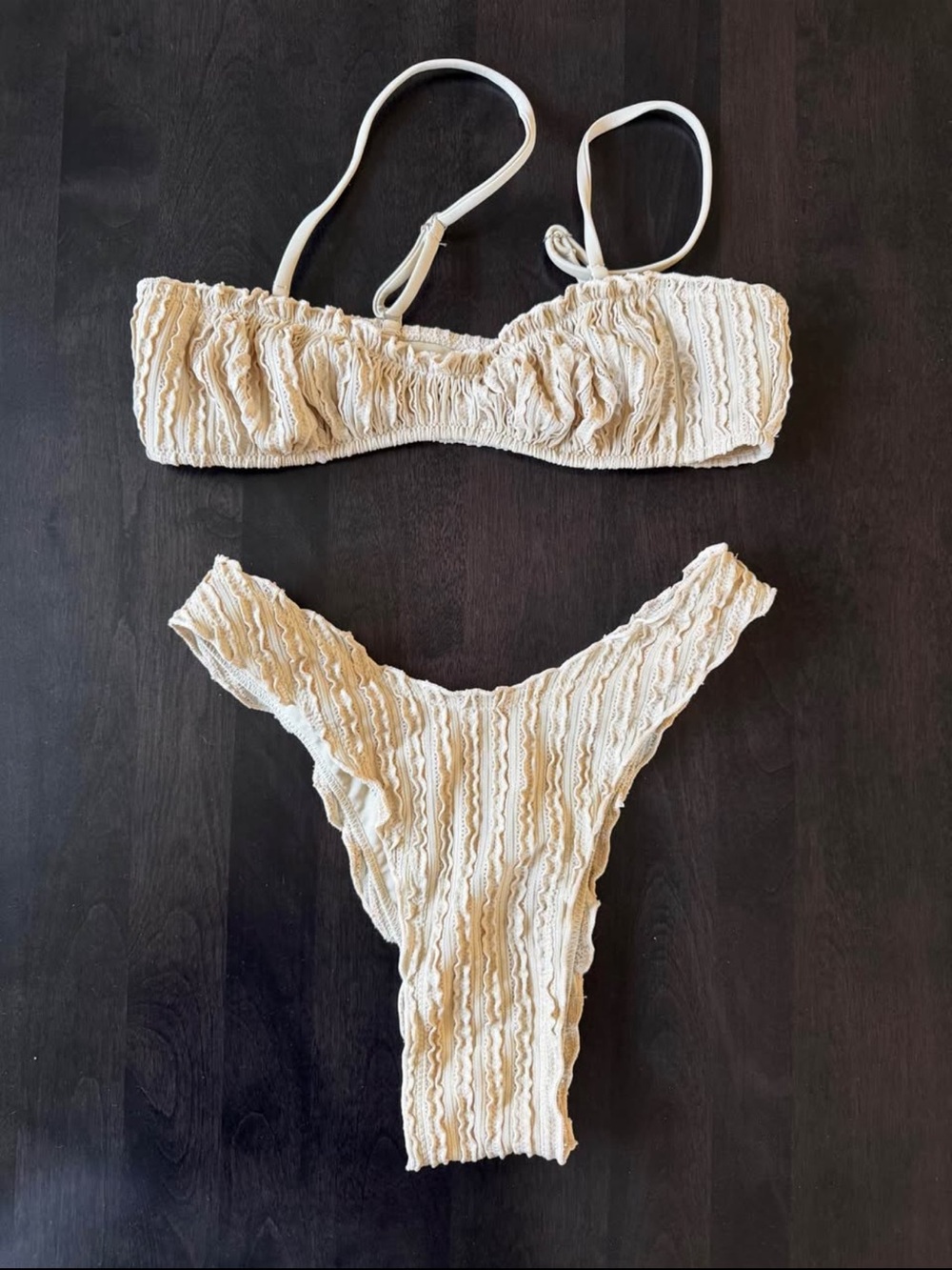 Women’s Cream Textured Lace Bikini Set - Cream